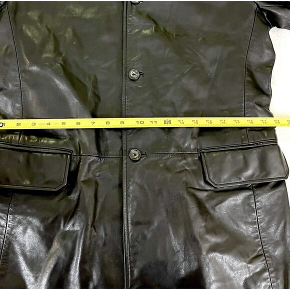 Vintage Banana Republic Black Leather Three Button Jacket Mens M Made In Korea - Picture 10 of 14